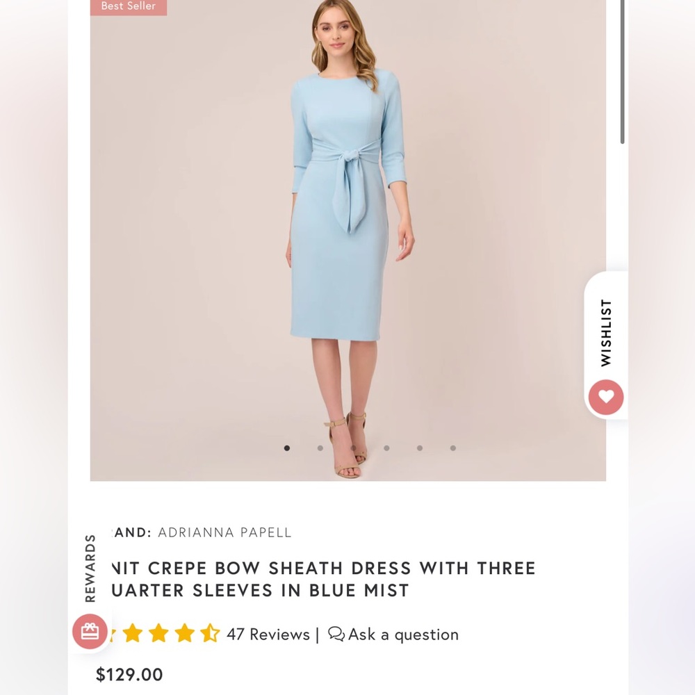 Adrianna Papell Women's Knit Crepe Tie Waist Sheath, Blue Mist